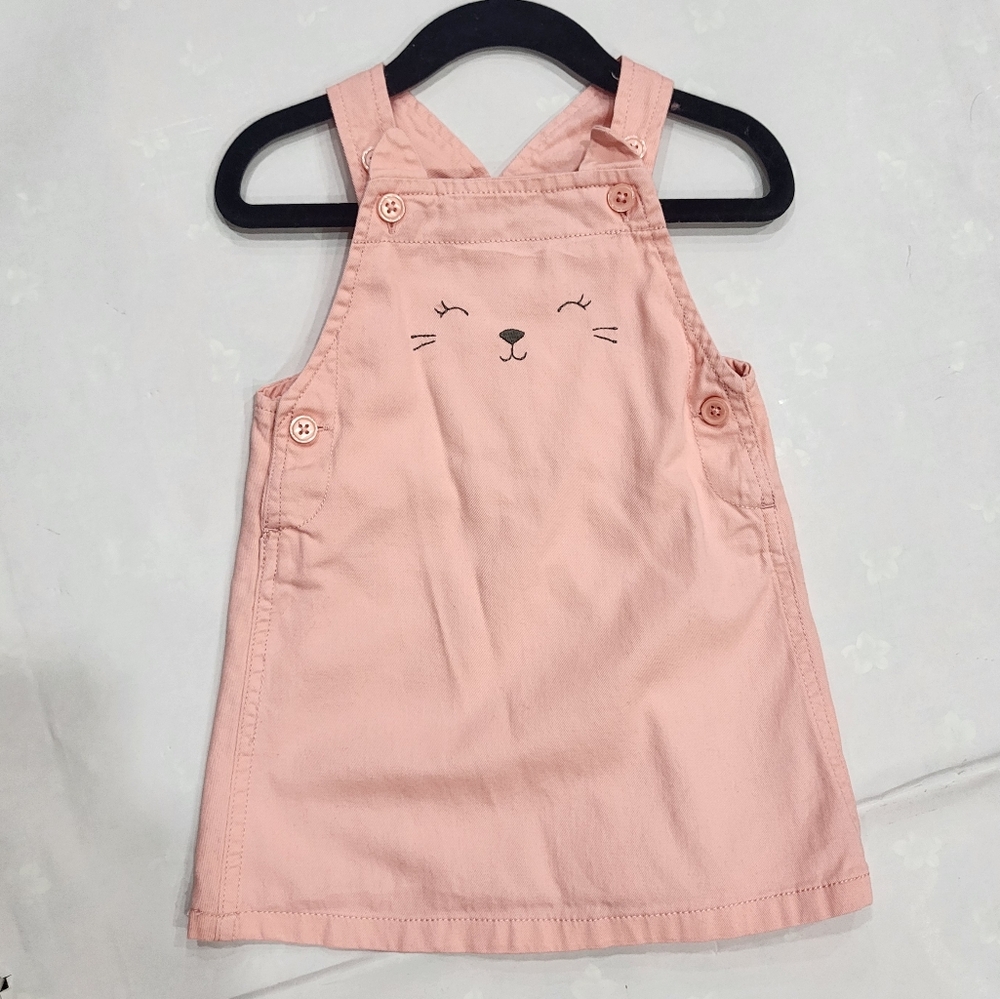 Carter's Girls Size 12M 100% Cotton Pink Overall Dress Jumper Skirtall Cat